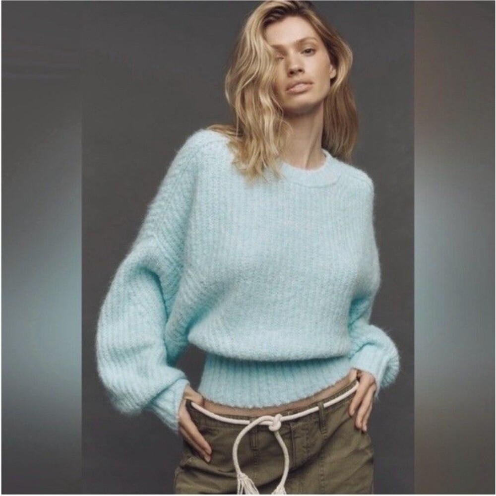 Anthropologie Pilcro Blake Slouchy Dolman Sleeve Faux Angora Blue Oversized XXS